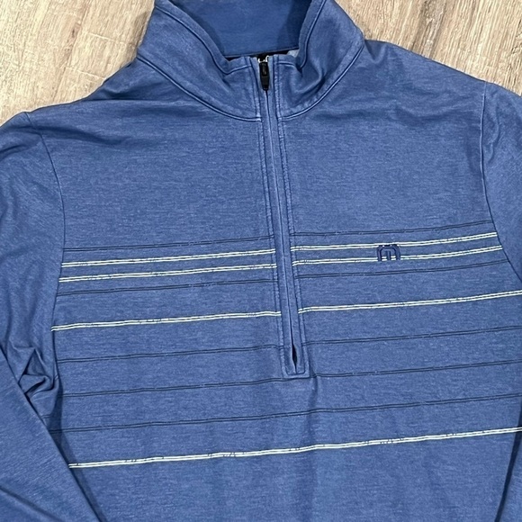 Travis Mathew Size Small Navy Stripe Pullover Half Zip Golf Performance Sweater - Picture 2 of 6